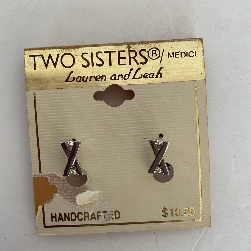 Two Sisters Vintage Silvertone X Clip Earrings NWT